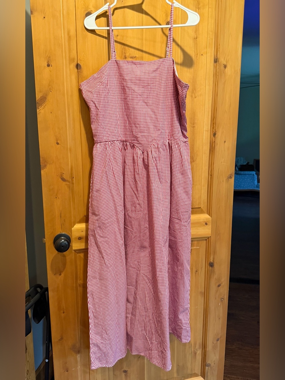 Japna Red and White Gingham Midi Sundress with Basque Waist - 100% Cotton XL
